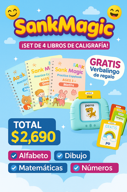 Set caligrafía Magica 4 Libros + Verbalingo GRATIS (+223 palabras en ingles y español)