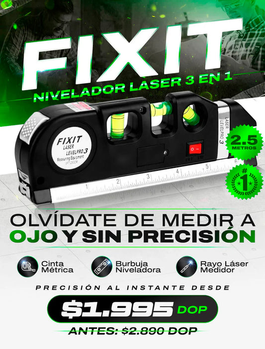 FIXIT Nivelador Láser | Cinta metrica, burbujas y regla en un solo producto