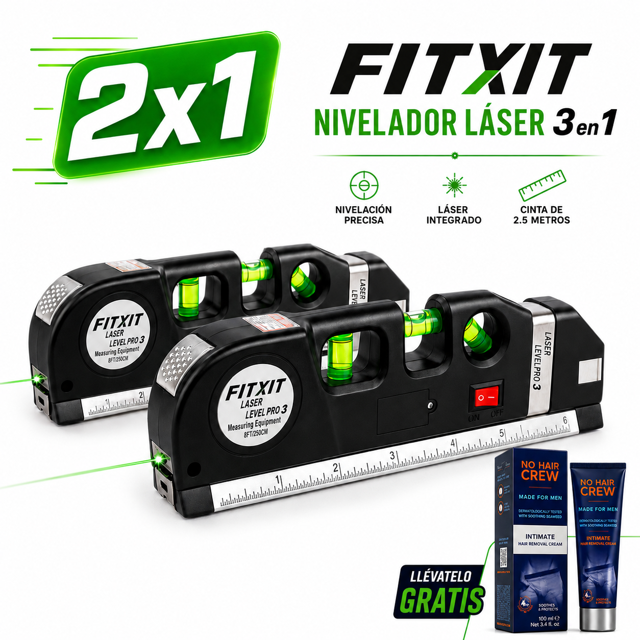 FIXIT Nivelador Láser | Cinta metrica, burbujas y regla en un solo producto