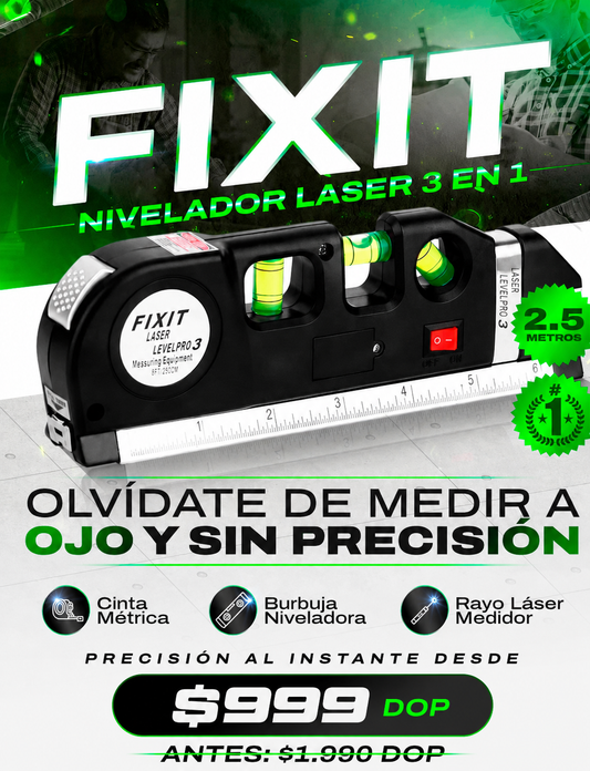 FIXIT Nivelador Láser | Cinta metrica, burbujas y regla en un solo producto